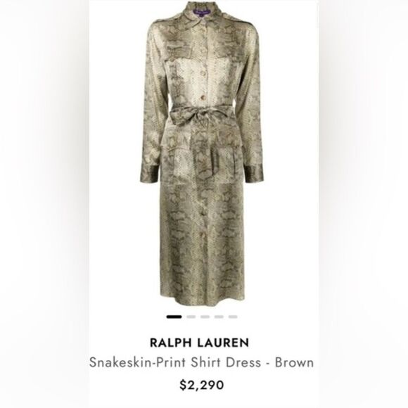 Ralph Lauren purple label 100% silkSnakeskin-Print Shirt Dress, US10 - Picture 3 of 11